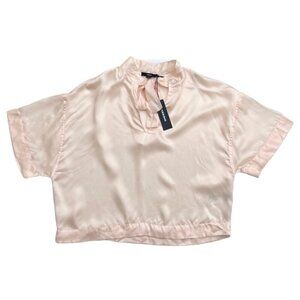 Diesel Women's C-JIM-A Shirt Top Short Sleeve Neck Tie Light Pink $148 NWT